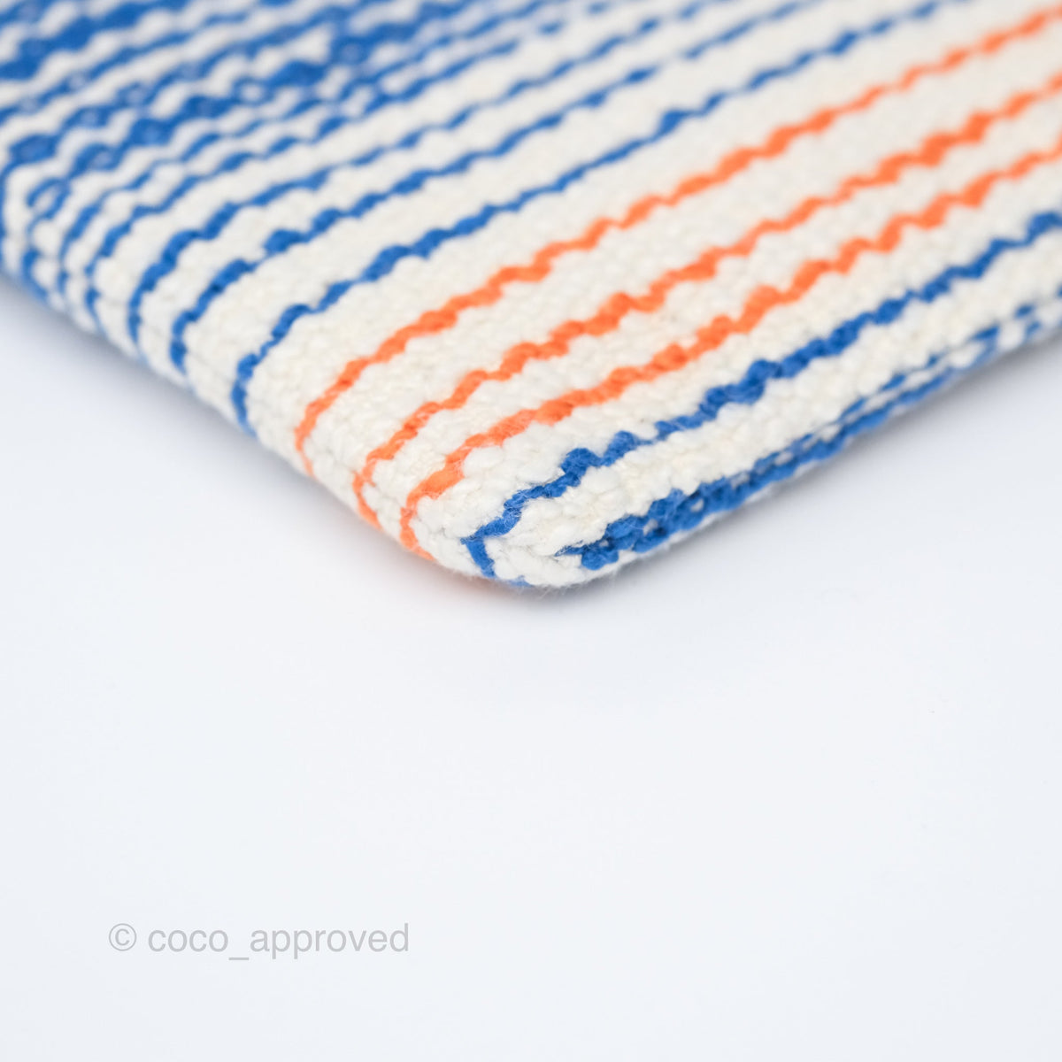 Celine Small Pouch with Strap in Striped Textile Ivory Orange Blue