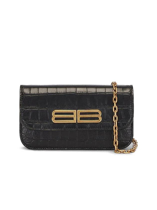 Luxury Balenciaga  Gossip BB Logo Crocodile Chain Shoulder Bag Black