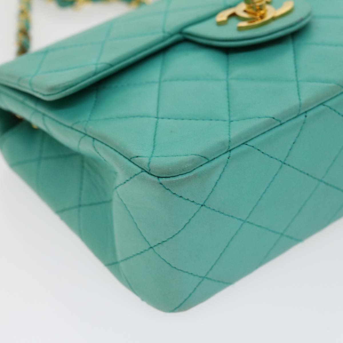 Top Quality Chanel Mini Matelasse New Chain Shoulder Bag Lamb Skin Light Blue Auth 29527A
