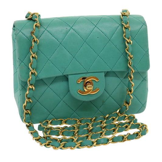 Top Quality Chanel Mini Matelasse New Chain Shoulder Bag Lamb Skin Light Blue Auth 29527A
