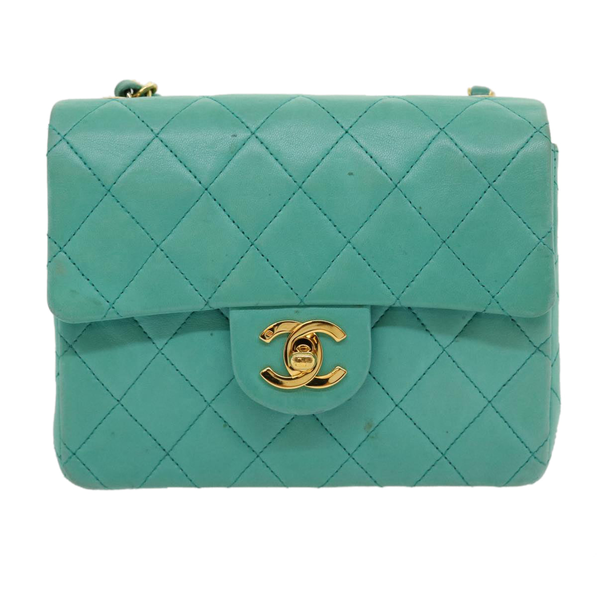 Top Quality Chanel Mini Matelasse New Chain Shoulder Bag Lamb Skin Light Blue Auth 29527A