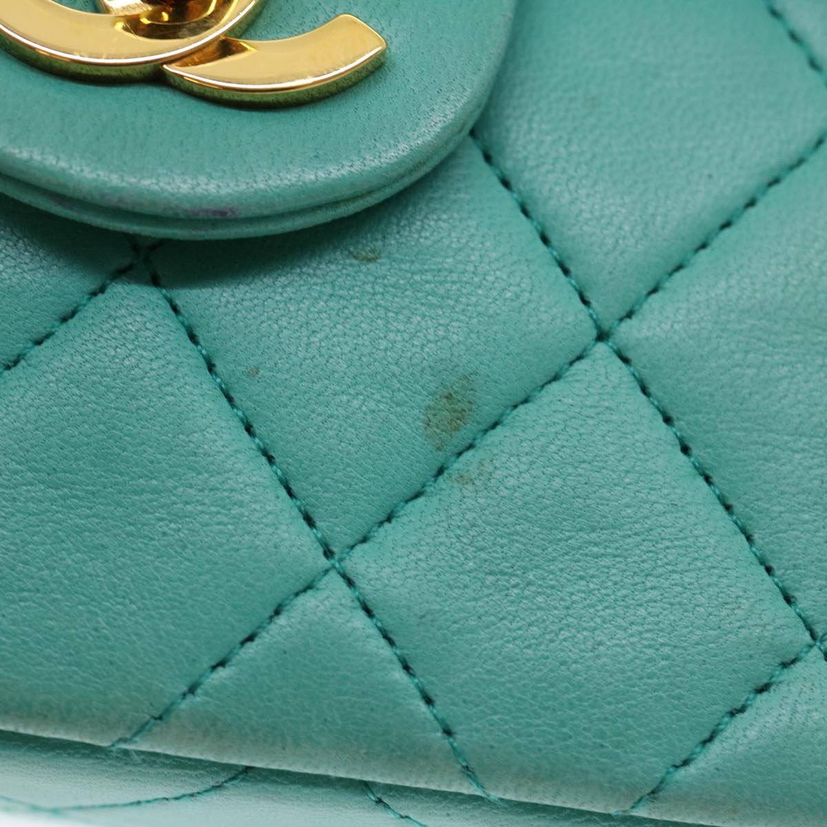 Top Quality Chanel Mini Matelasse New Chain Shoulder Bag Lamb Skin Light Blue Auth 29527A