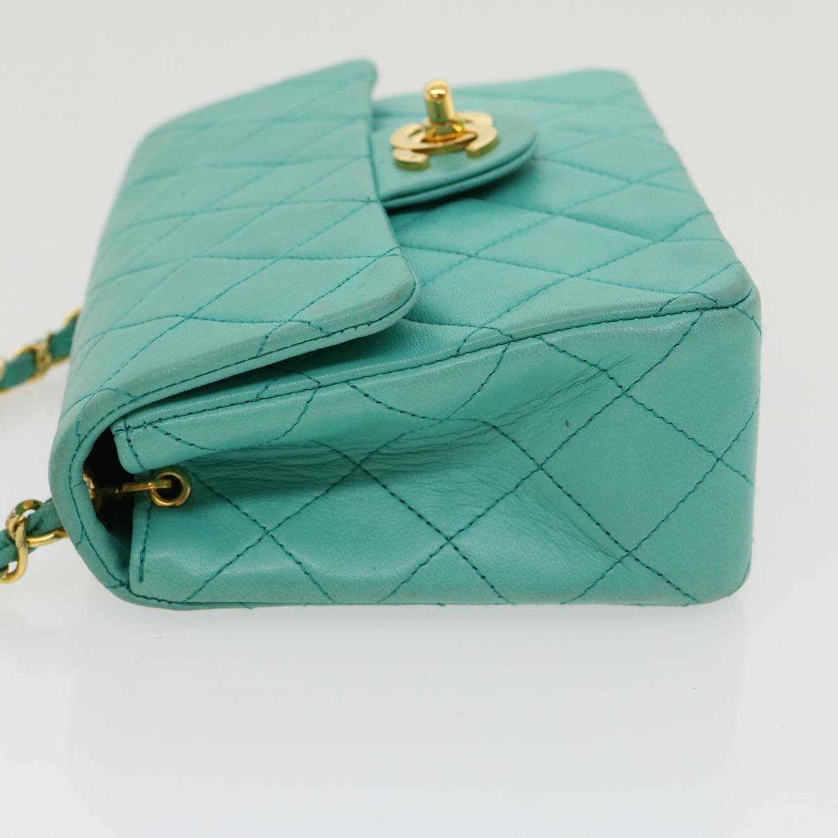 Top Quality Chanel Mini Matelasse New Chain Shoulder Bag Lamb Skin Light Blue Auth 29527A