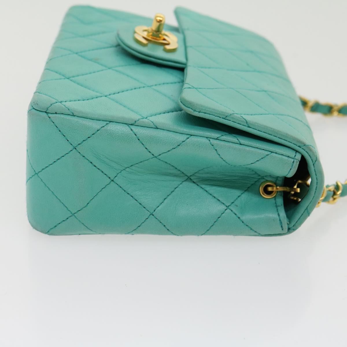 Top Quality Chanel Mini Matelasse New Chain Shoulder Bag Lamb Skin Light Blue Auth 29527A