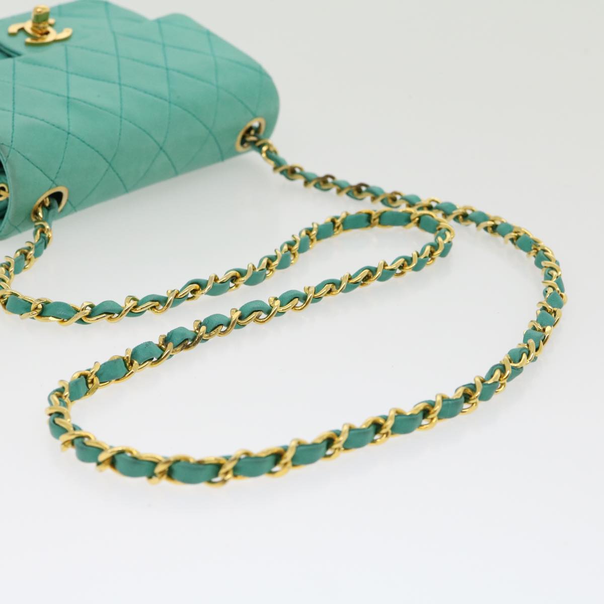 Top Quality Chanel Mini Matelasse New Chain Shoulder Bag Lamb Skin Light Blue Auth 29527A