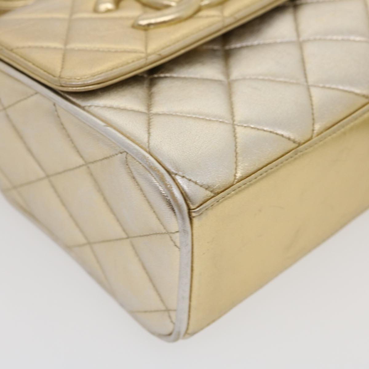 Top Quality Chanel Matelasse Shoulder Bag Lamb Skin Gold CC Auth 29567A