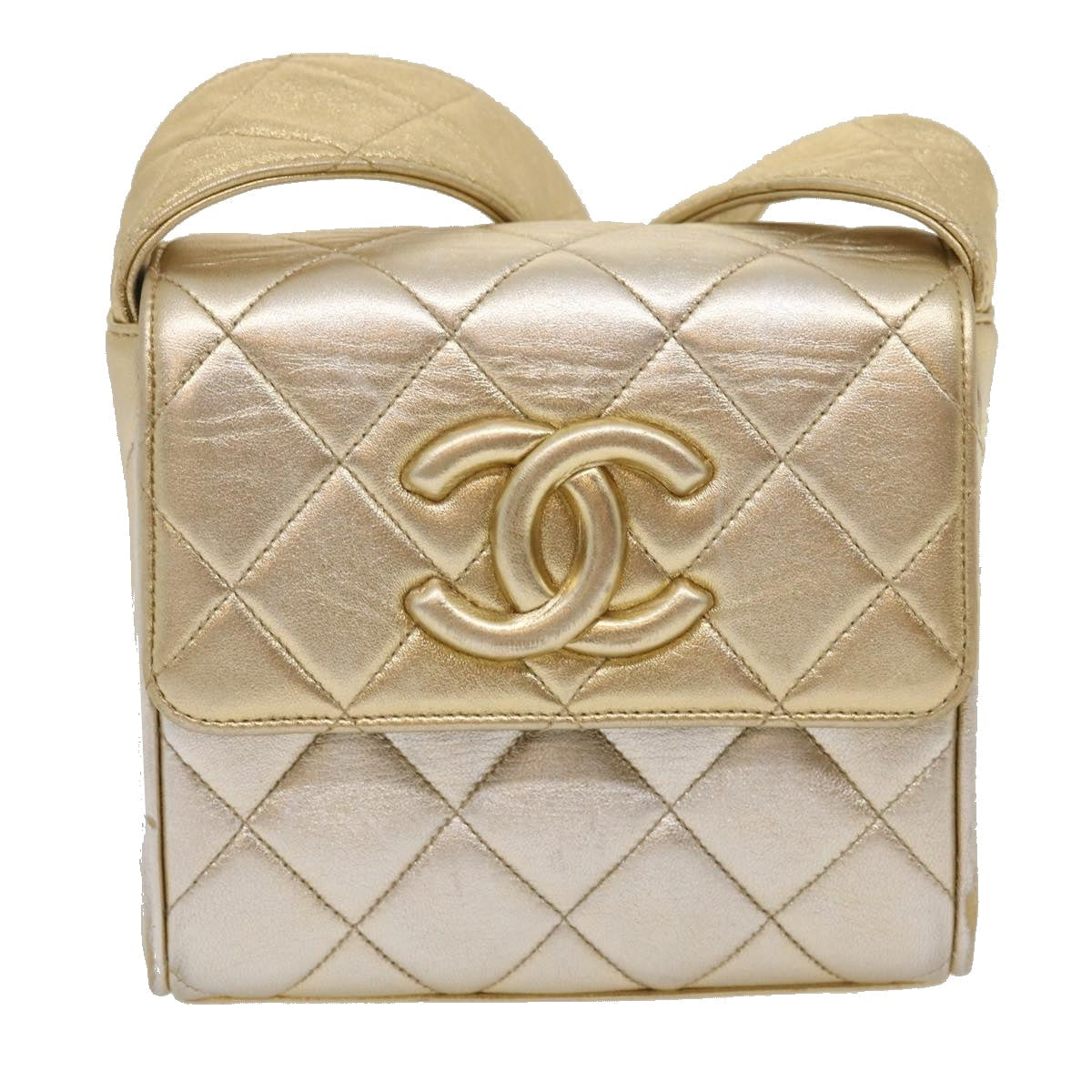 Top Quality Chanel Matelasse Shoulder Bag Lamb Skin Gold CC Auth 29567A