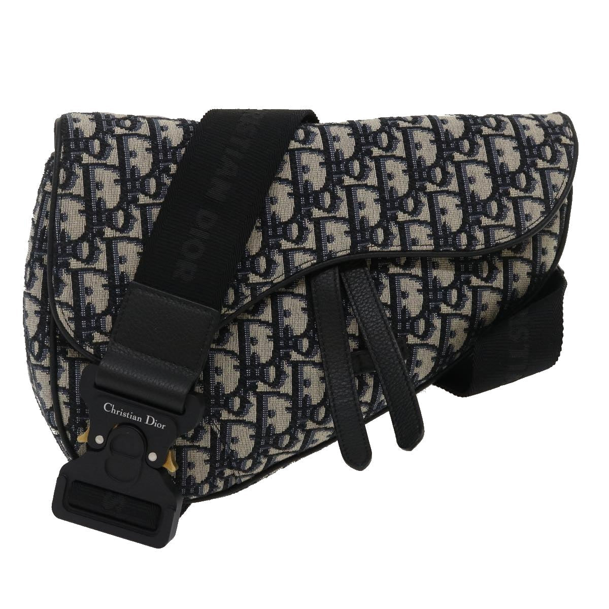 CHRISTIAN DIOR Trotter Canvas Oblique Saddle Shoulder Body Bag Blue Auth 29581A