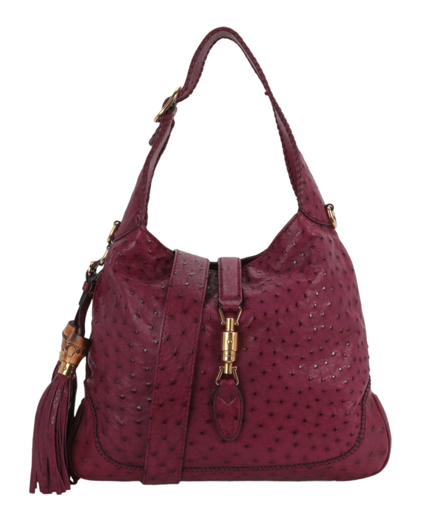 Gucci Womens Medium New Jackie Ostrich Shoulder Bag