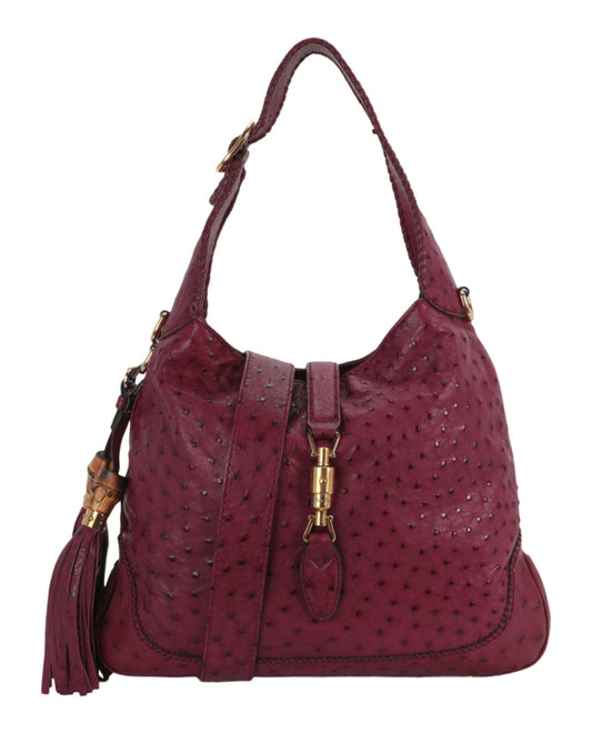 Gucci Womens Medium New Jackie Ostrich Shoulder Bag
