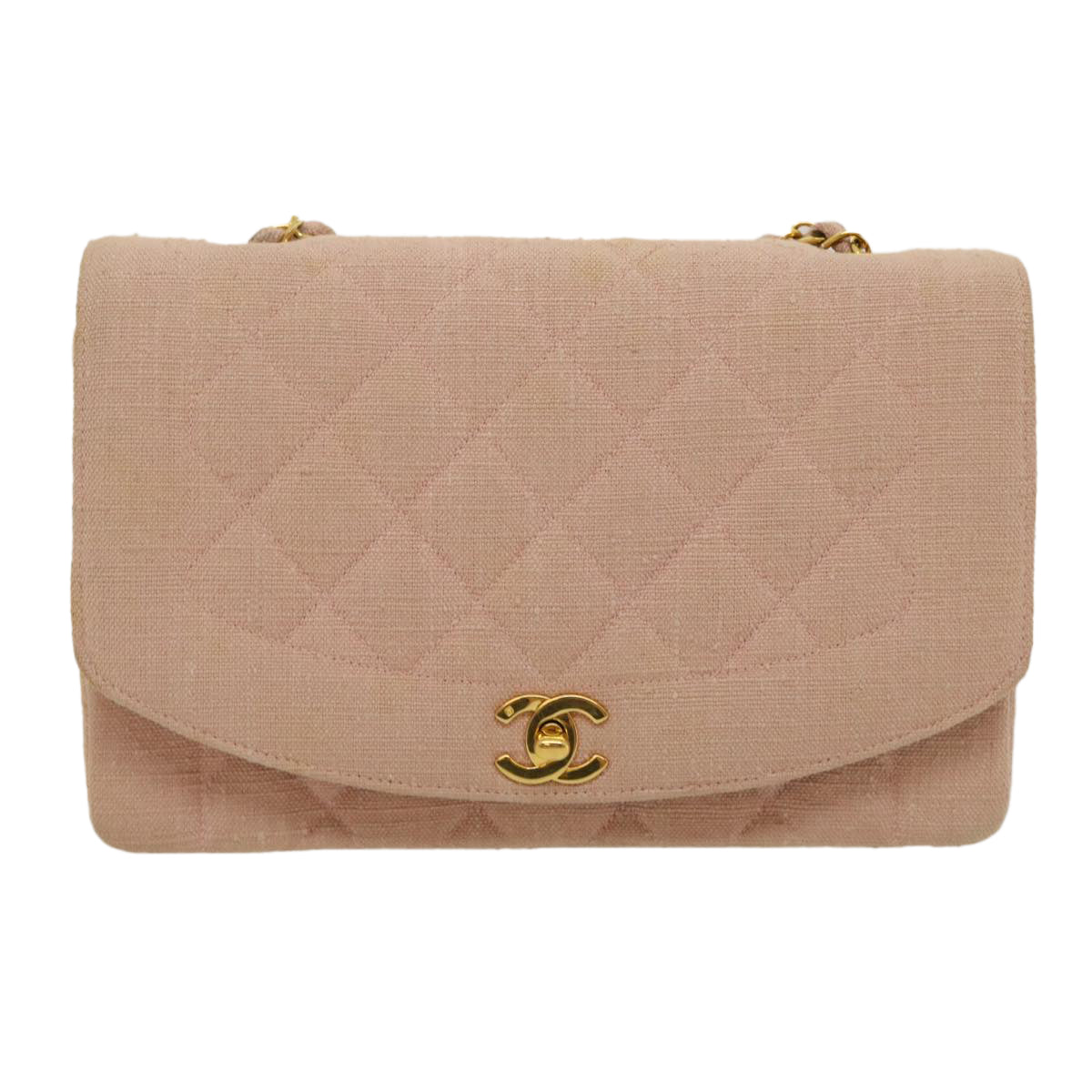 Top Quality Chanel Matelasse Turn Lock Chain Diana Shoulder Bag Canvas Pink CC Auth 29889A