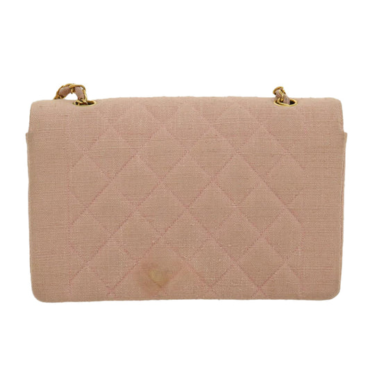 CHANEL Matelasse Turn Lock Chain Diana Shoulder Bag Canvas Pink CC Auth 29889A