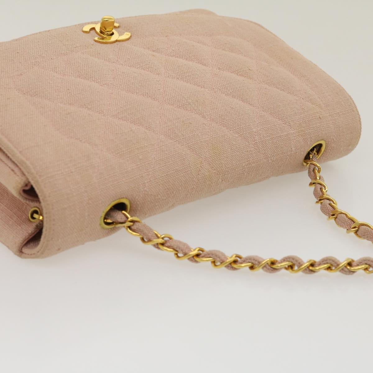 Top Quality Chanel Matelasse Turn Lock Chain Diana Shoulder Bag Canvas Pink CC Auth 29889A