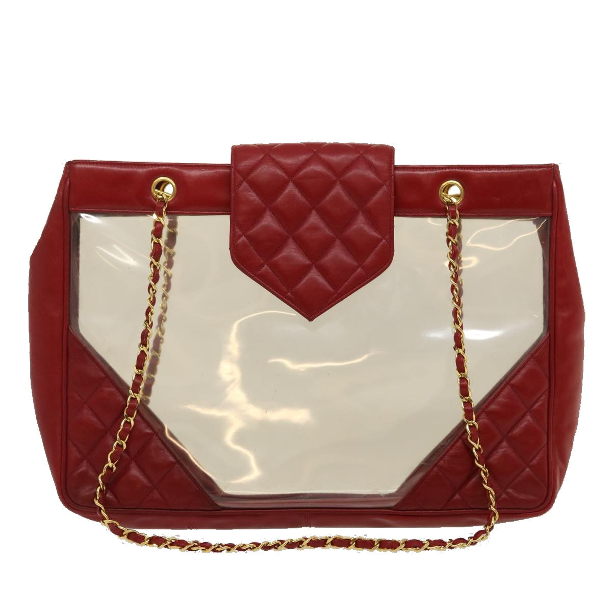 Top Quality Chanel Matelasse Chain Shoulder Bag Lamb Skin Enamel Red Clear CC Auth 29894A