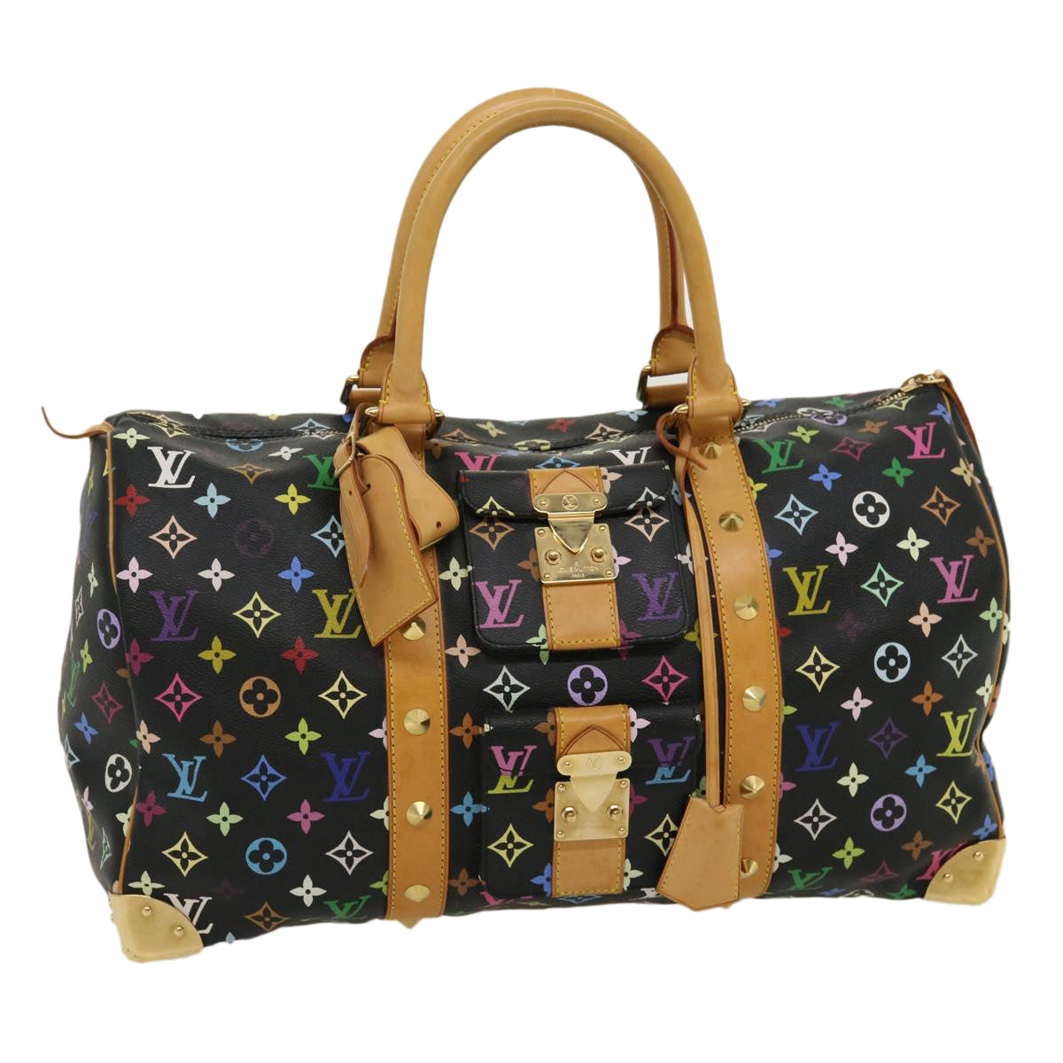 LOUIS VUITTON Monogram Multicolor Keepall 45 Boston Bag Black M92640 Auth 29945A