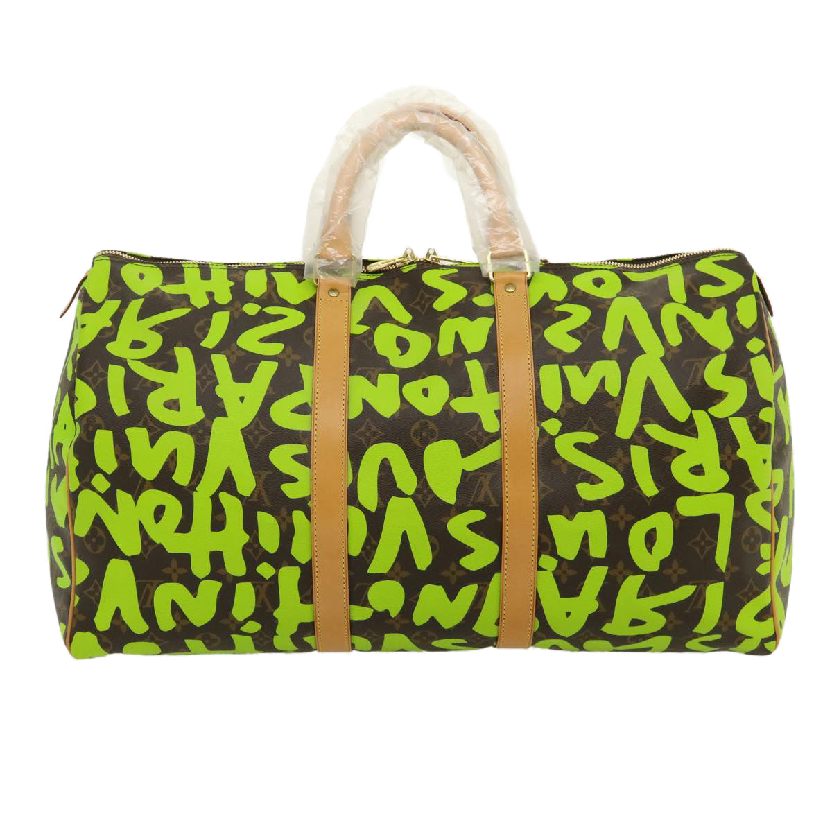 LOUIS VUITTON Monogram graffiti Keepall 50 Boston Bag Vert M93700 Auth 29946A