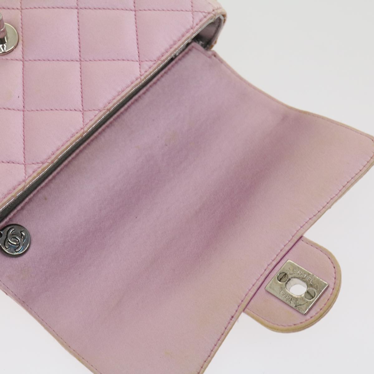 Top Quality Chanel Matelasse Hand Bag Silk Satin Pink CC Auth 29999A