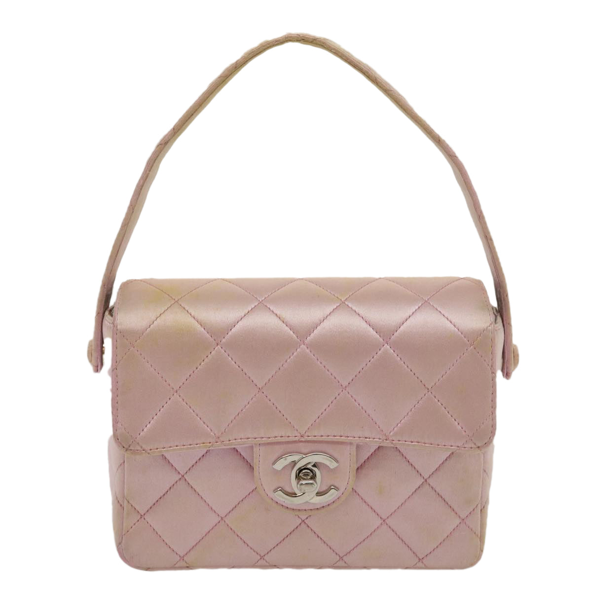 Top Quality Chanel Matelasse Hand Bag Silk Satin Pink CC Auth 29999A