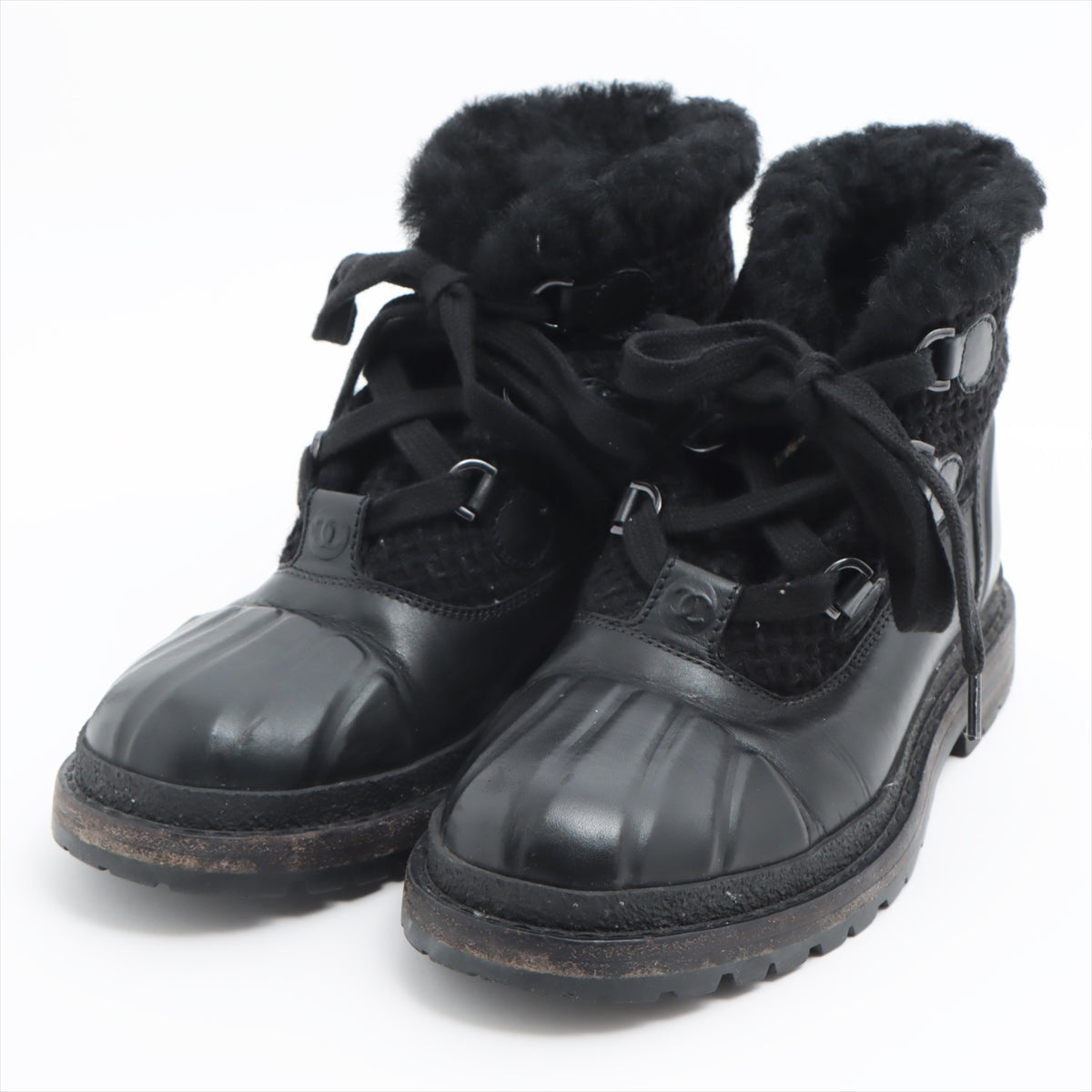 Chanel Coco Wool x Leather Boots 36  Black G32179 Boar