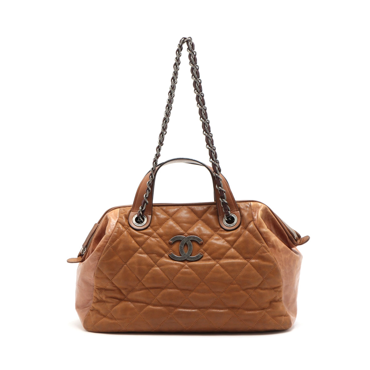 Chanel Matrasse Leather 2WAY HandBag Brown Silver Gold  14th
