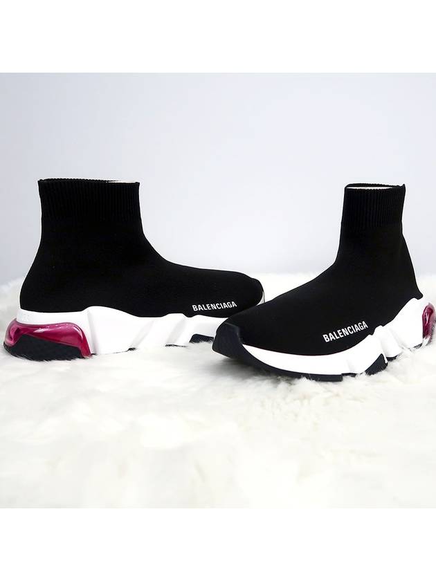 Luxury Balenciaga  Speed Clear Sole High Top Sneakers Pink Black