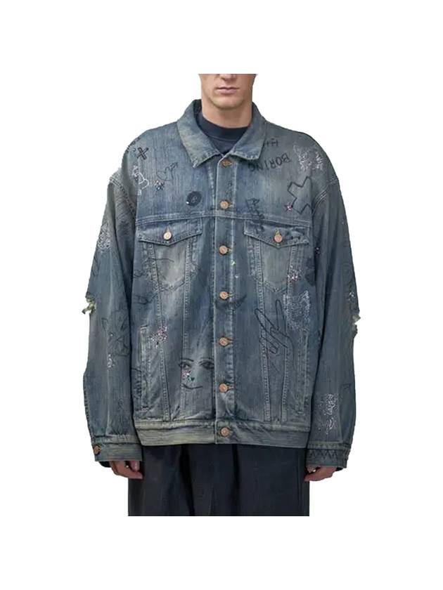 Luxury Balenciaga  Graffiti Denim Jacket Blue