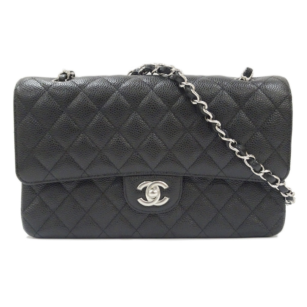 CHANEL Matrasse 25 Classic Handbag W Flap Bag A01112 Black Silver  Green  S Caviar Skin Shoulder Bag New