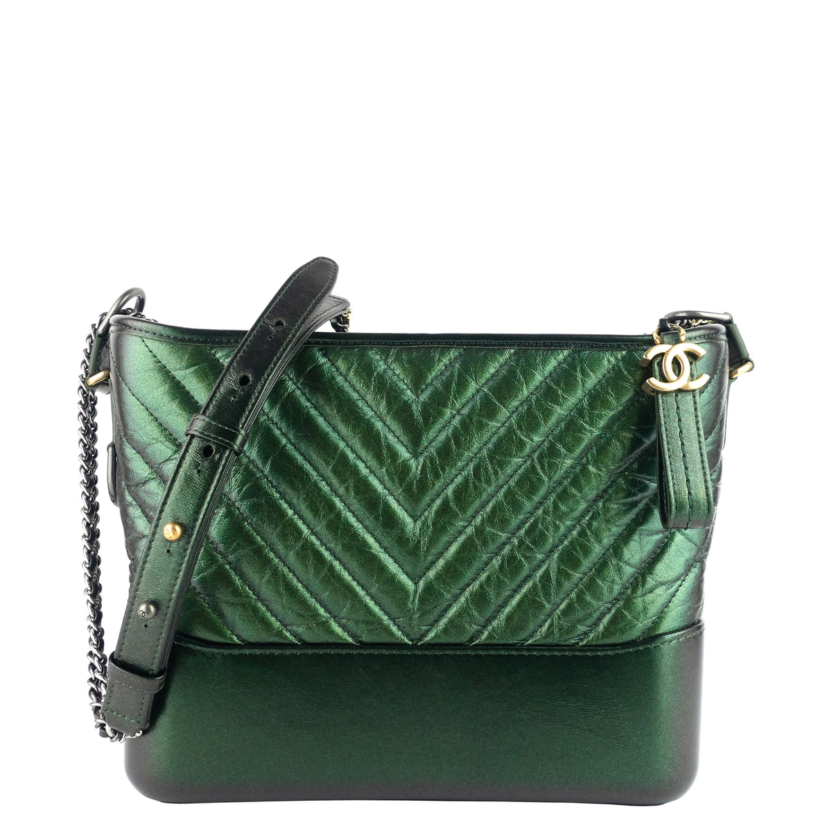 Top Quality Chanel Gabrielle Medium Chevron Metallic Leather Hobo Bag