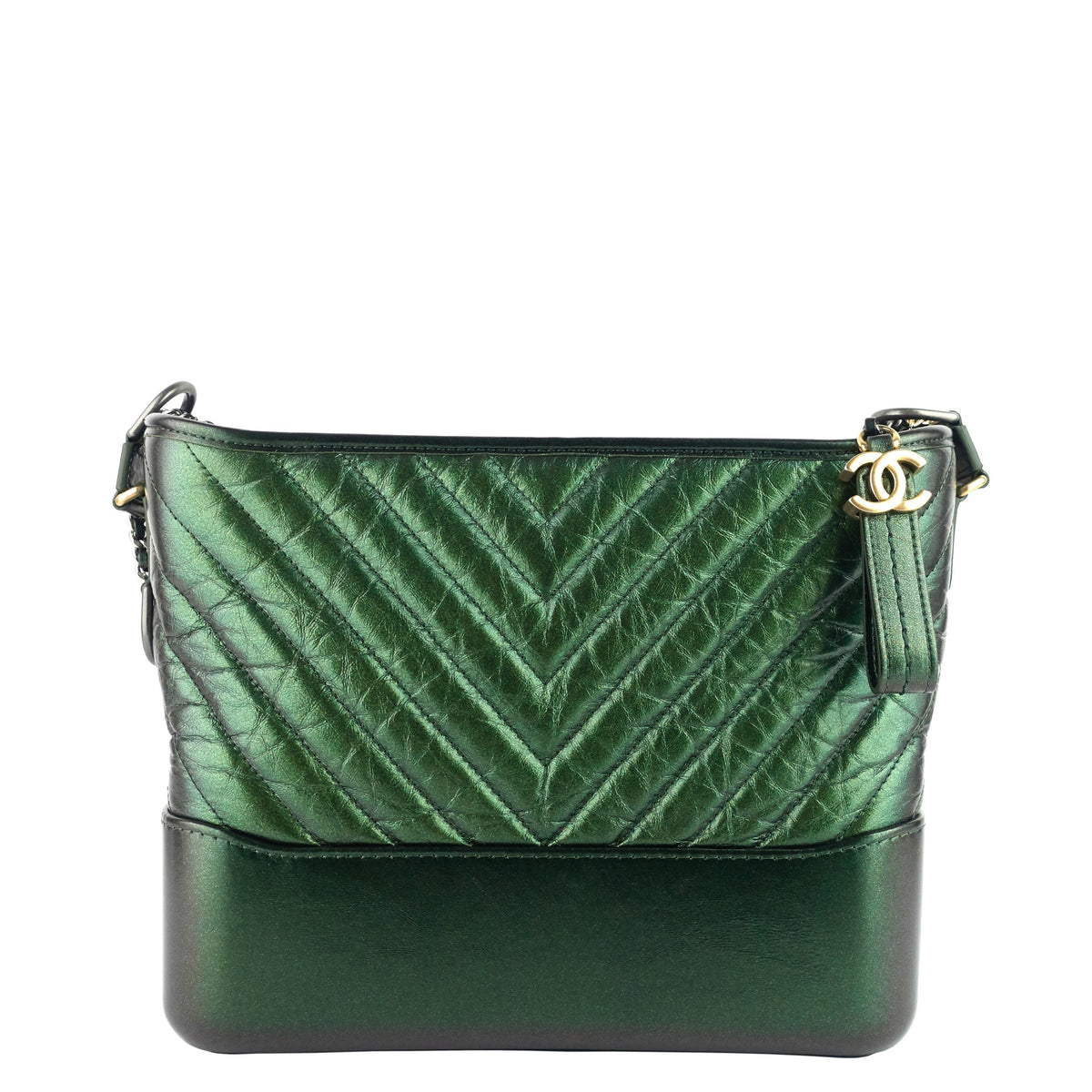 Top Quality Chanel Gabrielle Medium Chevron Metallic Leather Hobo Bag