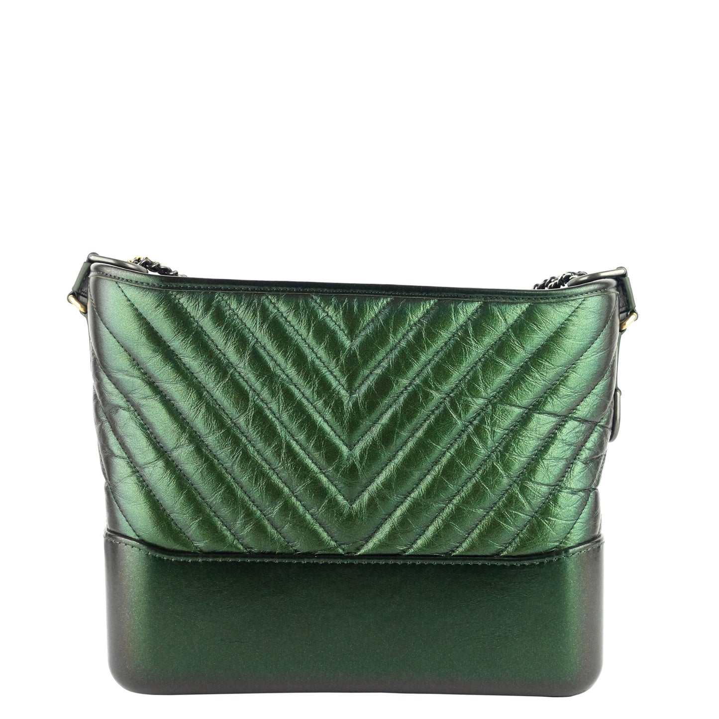 CHANEL Gabrielle Medium Chevron Metallic Leather Hobo Bag