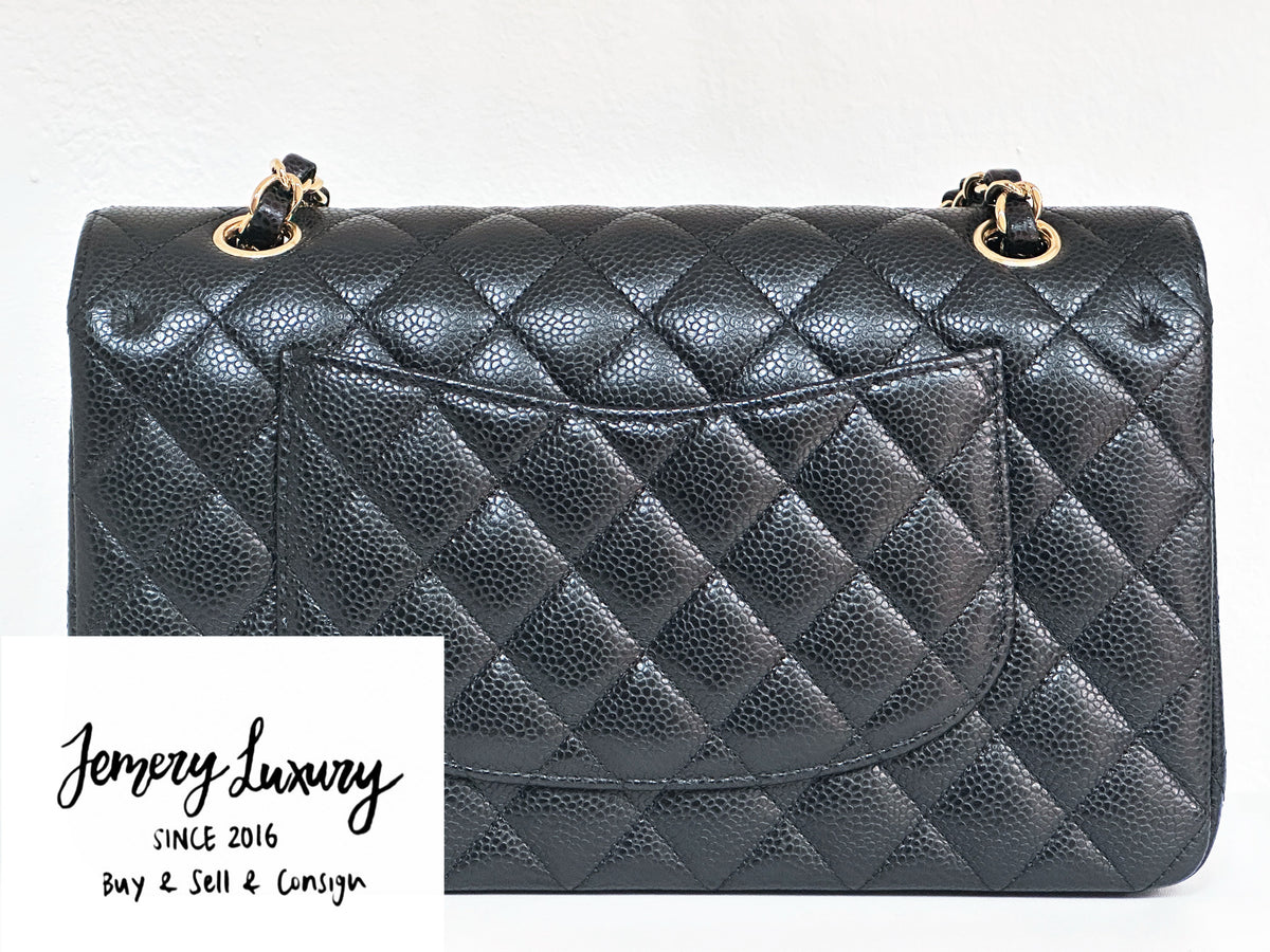 Chanel Medium Size Classic Quilted Caviar Double Flap Bag Black L9TX microchip