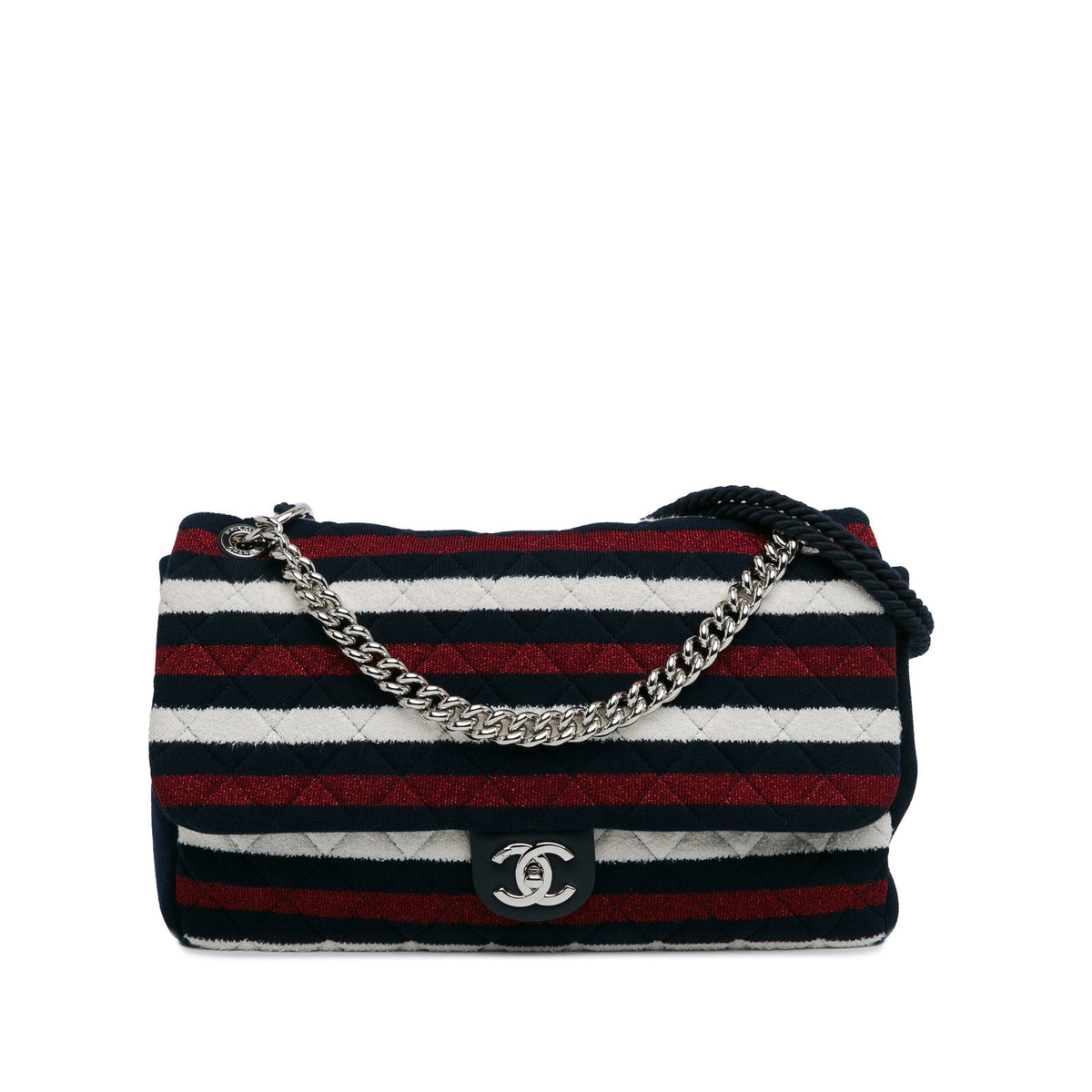Multi Chanel Maxi Multicolor Stripe Jersey Rope Flap Satchel
