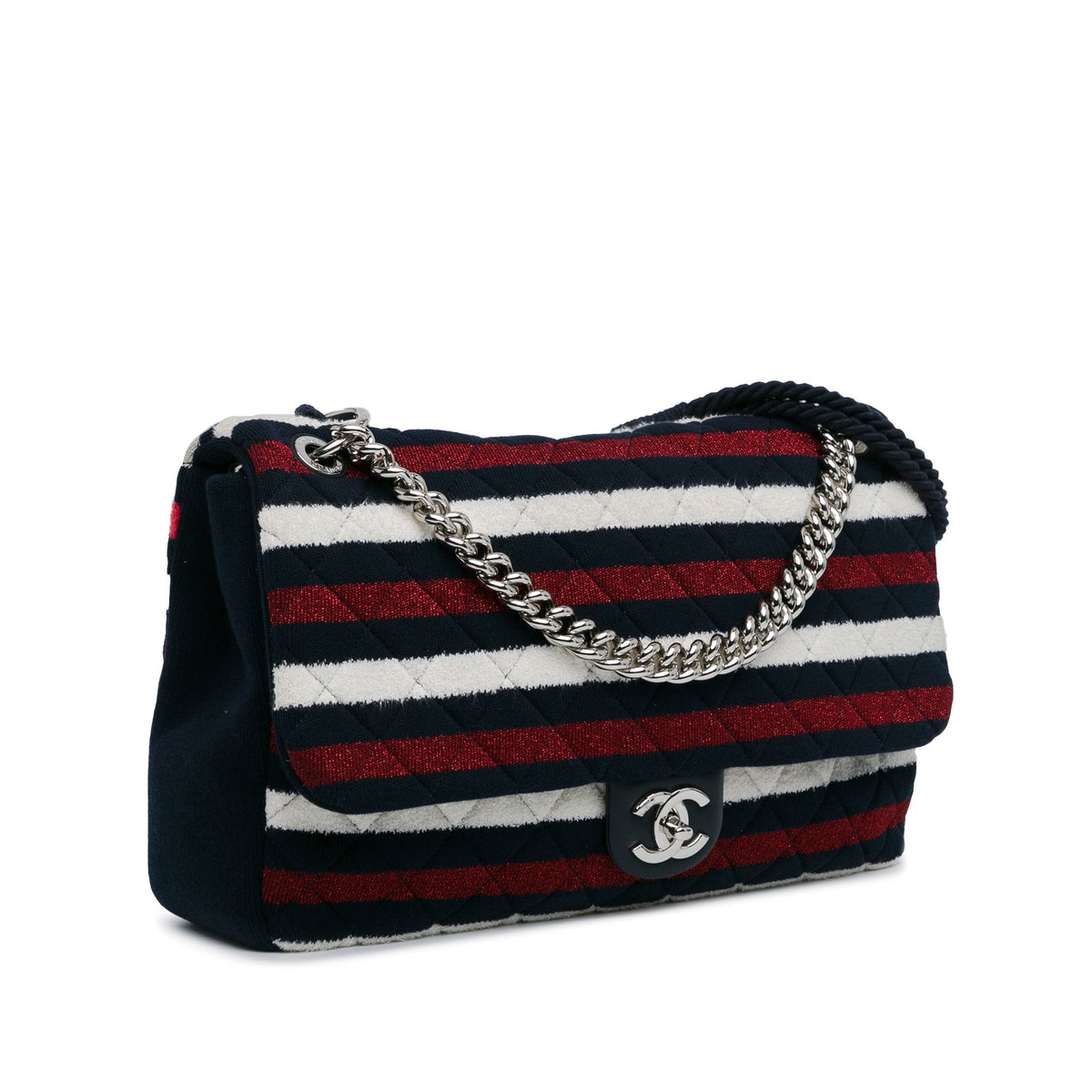 Multi Chanel Maxi Multicolor Stripe Jersey Rope Flap Satchel