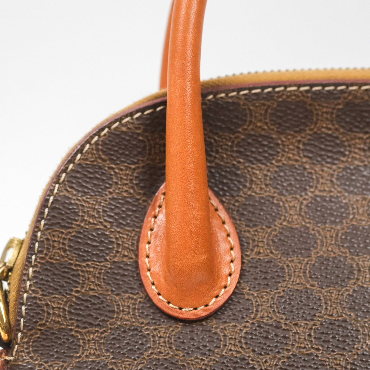 Celine Vintage Macadam Top Handle Bag Tan Brown