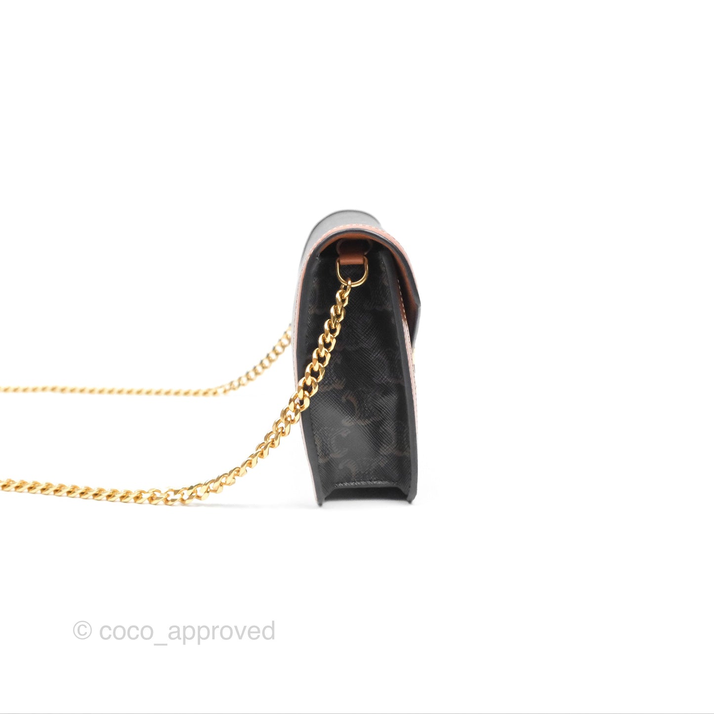 Celine Triomphe Wallet On Chain Canvas Tan Calfskin