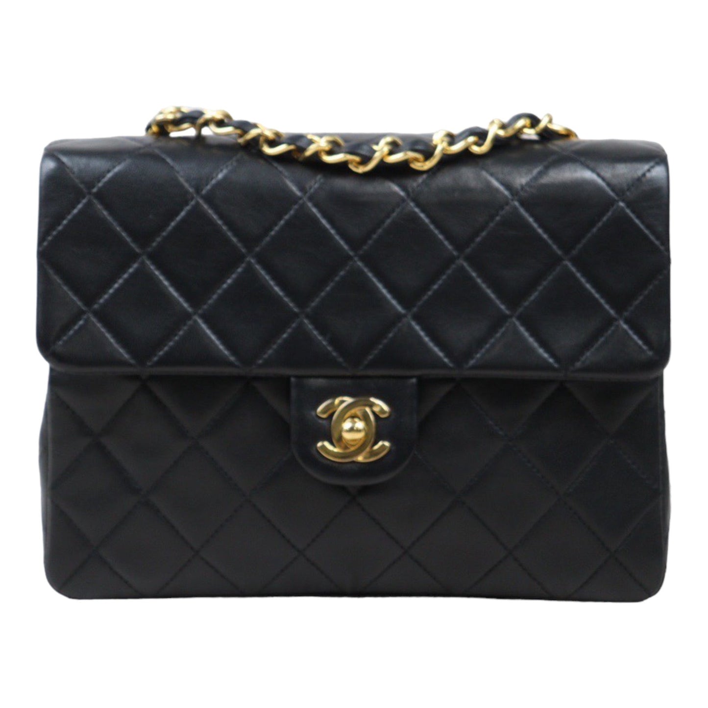 Rank A｜ CHANEL Black Lanbskin Square 20 Shoulder Bag Made In 1989～1991Year ｜P24061131