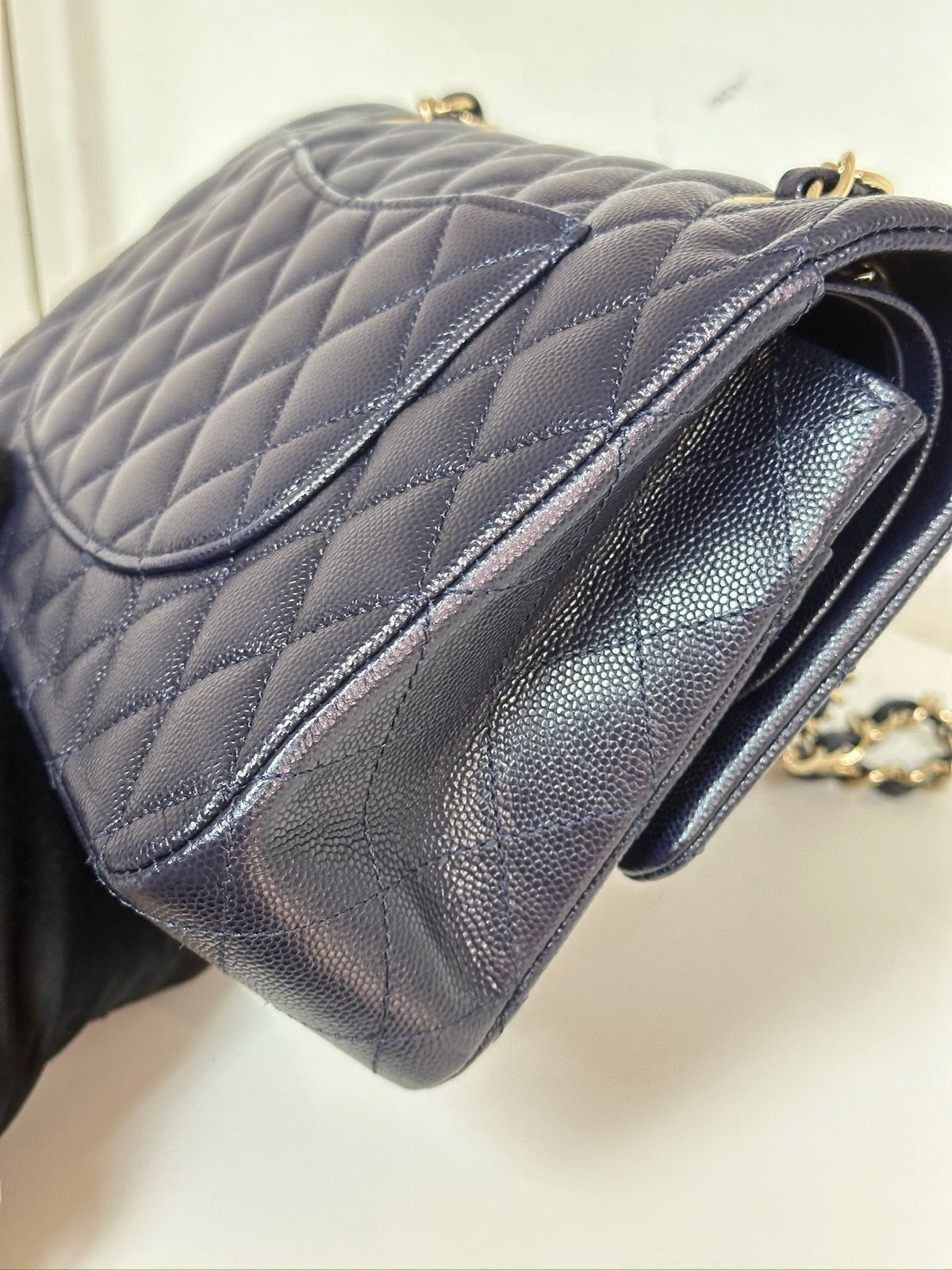 Chanel Medium Classic Caviar Double Flap Navy Blue Bag LSHW  2021year Microchip