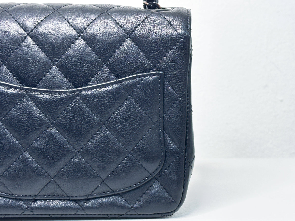 Chanel Quilted Mini Square Flap So Black Crumpled Calfskin 2417 holo card