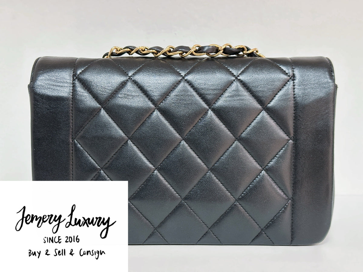 Chanel Small Vintage Diana Lambskin Should Flap Bag Black 3541 holo card