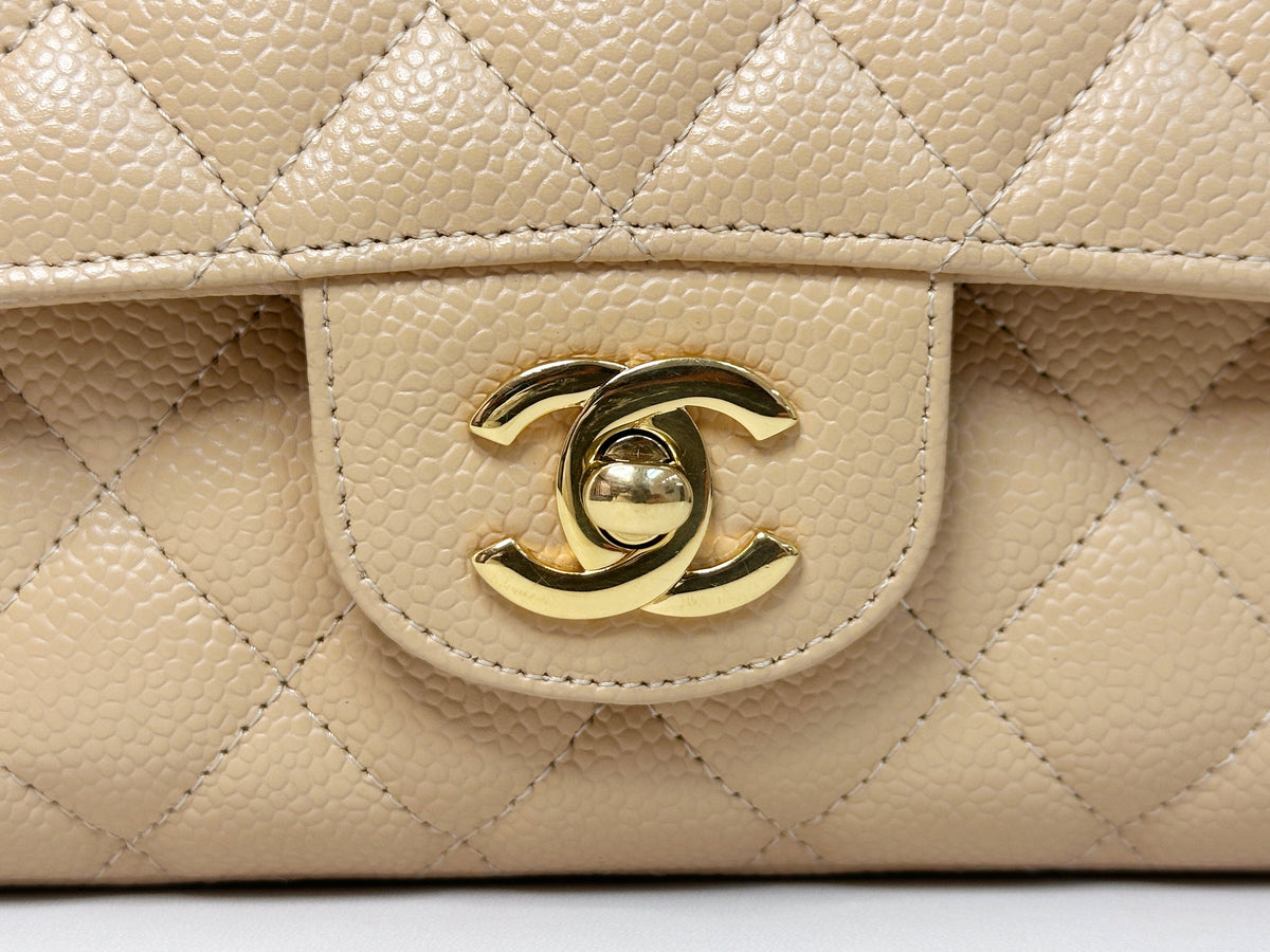 Chanel Medium Caviar Classic Double Flap Bag Beige 2552 holo card