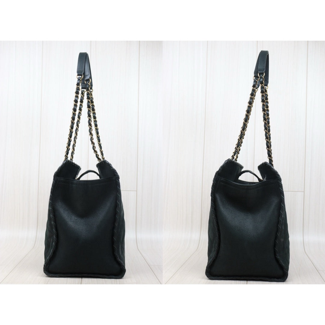 Good ( Rank AB)｜ CHANEL Matrasse Chain Calf Leather Tote Bag Dark Green Made In 2014 -2015 Year｜Y25061702