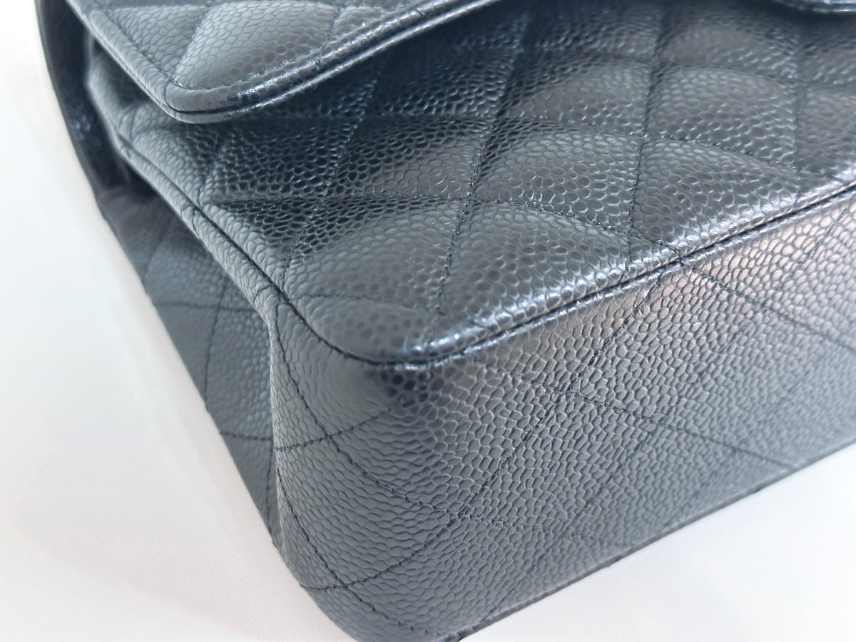Chanel Medium Size Classic Quilted Caviar Double Flap Bag Black L9TX microchip