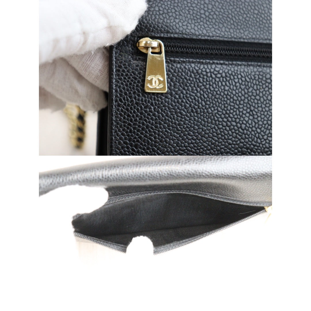 Rank A｜ CHANEL Caviar Skin Chain Wallet Black Gold Hardware Made in 2002-2003 Year ｜24020117