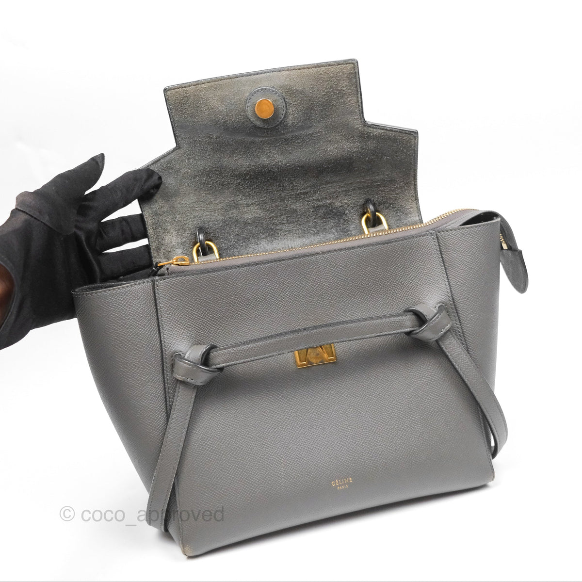 Celine Micro Belt Bag Grey Grained Calfskin Gold Hardware