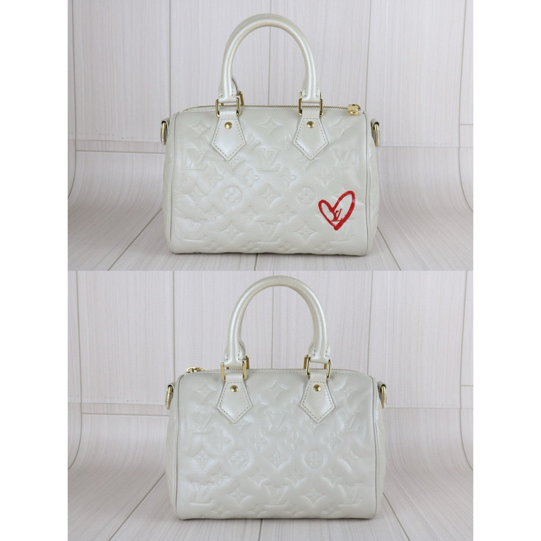 Very Good ( Rank A) ｜LV Monogram Leather Speedy 20 Limited Edition White Handbag With Shoulder Bag｜B25012201