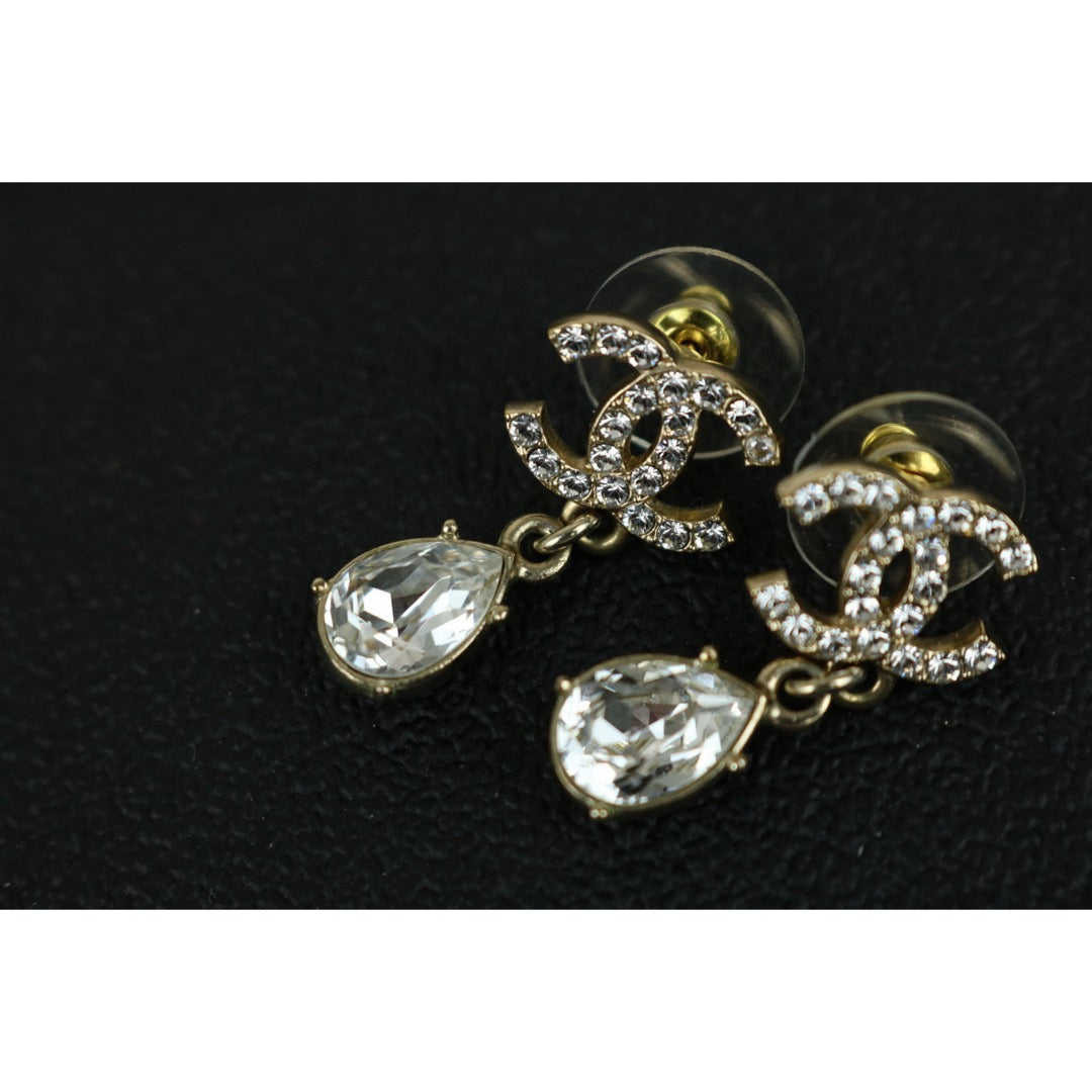 Very Good ( Rank A) ｜CHANEL COCO Mark Water drop pendant  Rhinestone Earrings ｜X25020916