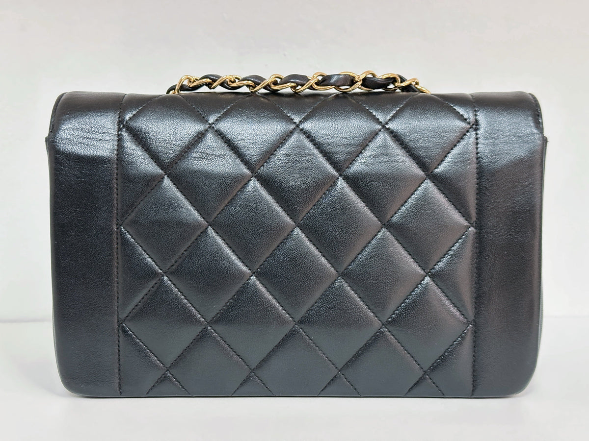 Chanel Small Vintage Diana Lambskin Should Flap Bag Black 3541 holo card