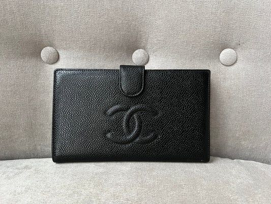 Chanel Black Caviar Timeless French Bifold Wallet