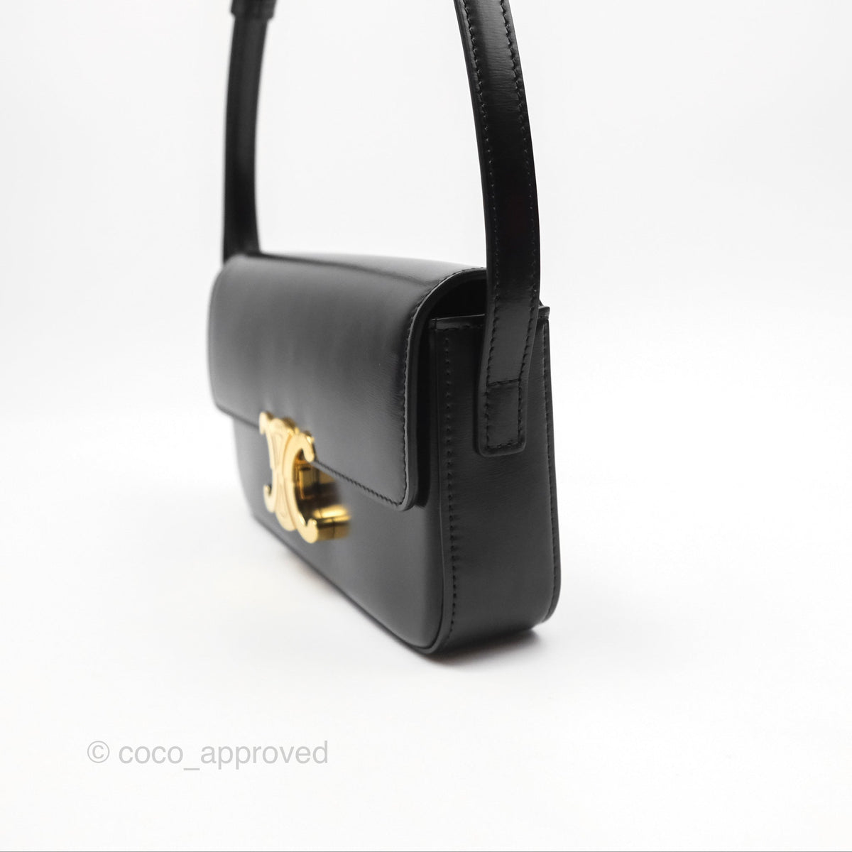 Celine Triomphe Shoulder Bag Black Calfskin