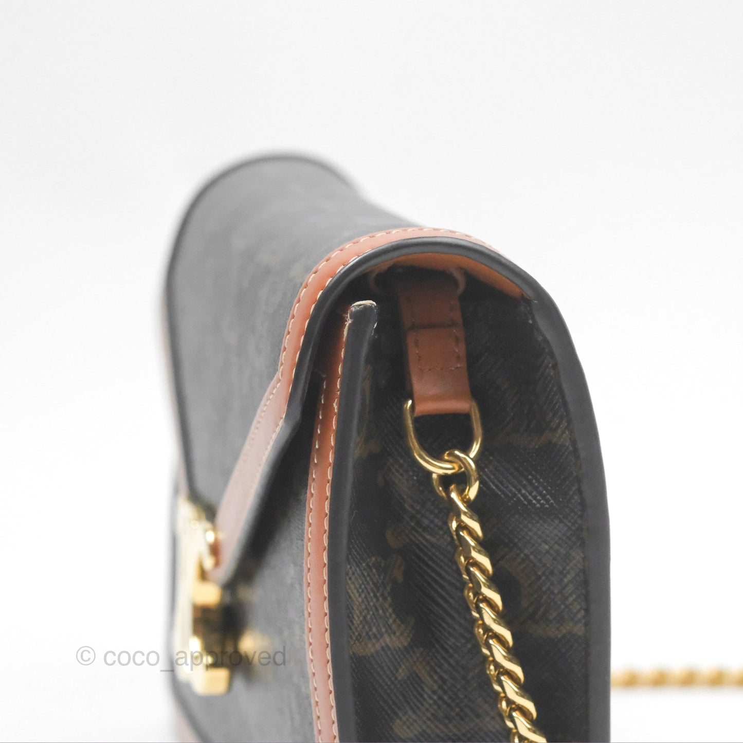 Celine Triomphe Wallet On Chain Canvas Tan Calfskin